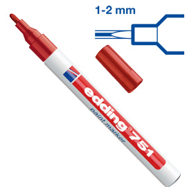 MARCATORE EDDING 751 ROSSO PUNTA FINE 1-2MM VERNICE SMALTO
