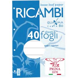 RICAMBI FORATI A5 1RIGO 80GR QUAXIMA 40FG 80GR PIGNA
