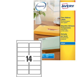 Poliestere adesivo J8563 trasparente 25fg A4 99,1X38,1 (14et/fg) Inkjet Avery