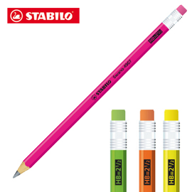 Blister 12 matite grafite c/gommino HB fusto in 4 colori fluo Stabilo