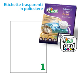 Poliestere adesivo PC4 trasparente 100fg A4 210x297mm (1et/fg) laser Tico