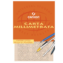 BLOCCO CARTA OPACA MILLIMETRATA 297x420mm 10FG 80GR CANSON