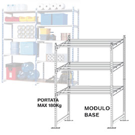 SCAFFALE 5 RIPIANI IN METALLO 100x35cm - H200cm KIT INIZIALE