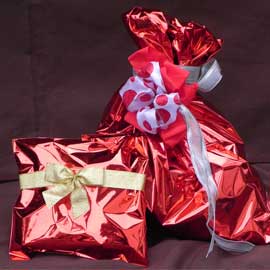 50 BUSTE REGALO IN PPL METAL LUCIDO 16x25cm ROSSO senza patella adesiva