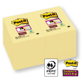 BLOCCO 90foglietti Post-it®Super Sticky Giallo Canary™ 47.6x76mm 656-12SS-CY-EU