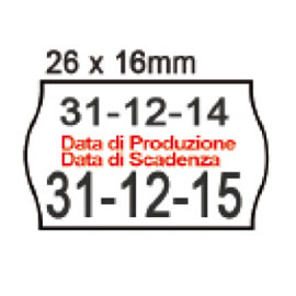 PACK 10 ROTOLI 1000 ETICH. 26x16mm ONDA "data produz..." BIANCO PERM. Printex
