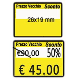 PACK 10 ROTOLI 600 ETICH. 26x19mm "Taglio prezzo..." GIALLO REMOV. Printex