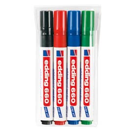 BUSTA 4 MARCATORI PER LAVAGNE BIANCHE EDDING 660 TRATTO 1,5 - 3,00mm COL ASS.