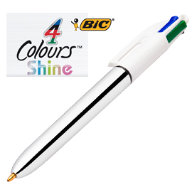 SCATOLA 12 PENNE SFERA SCATTO 4 COLORI SHINE SILVER BIC