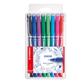 ASTUCCIO 8 FINELINER STABILO SENSOR PUNTA 0.3MM COLORI ASSORTITI