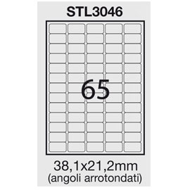 Etichetta adesiva bianca 100fg A4 38,1x21,2mm (65et/fg) angoli tondi STARLINE