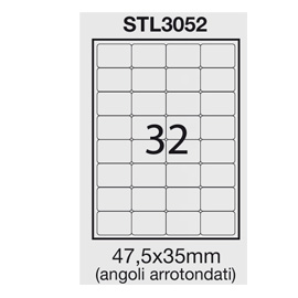 Etichetta adesiva bianca 100fg A4 47,5x35mm (32et/fg) angoli tondi STARLINE