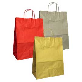 Blister 25 shoppers carta kraft 36x12x41cm twisted assortiti colori natalizi