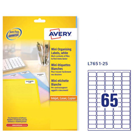 Etichette adesive L7651 bianche 25fg A4 38,1x21,2mm (65et/fg) laser Avery
