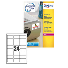 Poliestere adesivo L6141 trasparente 20fg A4 63,5x33,9mm (24et/fg) laser Avery