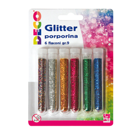 Blister glitter 5 flaconi grana fine 12ml colori assortiti Cwr