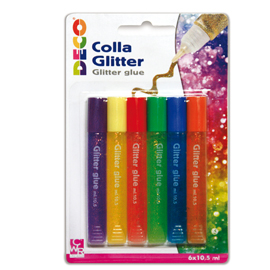 Blister colla glitter 6 penne 10,5ml colori gel assortiti pastello Cwr