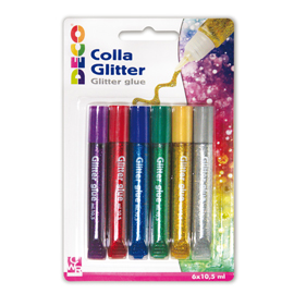 Blister colla glitter 6 penne 10,5ml colori assortiti metal Cwr