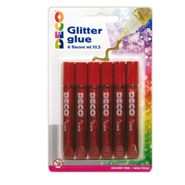 Blister colla glitter 6 penne 10,5ml rosso Cwr