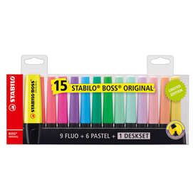Deskset 15 evidenziatori Boss 70 colori fluo+pastel Stabilo