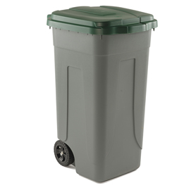 Bidone mobile 100Lt grigio c/coperchio verde per raccolta differenziata