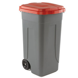 Bidone mobile 100Lt grigio c/coperchio rosso per raccolta differenziata