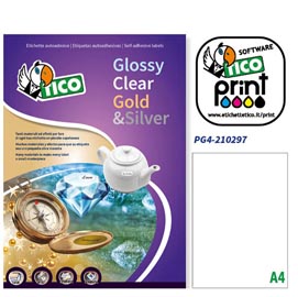 Etichetta adesiva PG4 bianca lucida 100fg A4 210x297mm (1et/fg) Tico