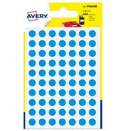 Blister 490 etichetta adesiva tonda PSA blu Ø8mm Avery