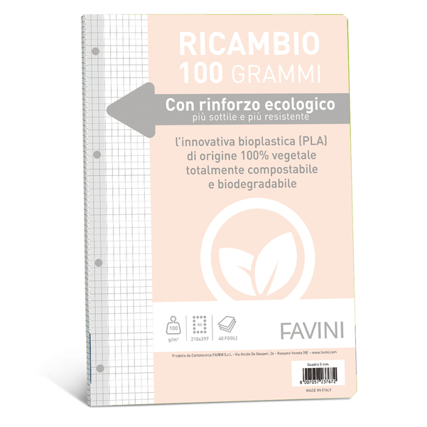 Ricambi c/rinforzo ecologico f.to A4 100gr 40fg 5mm Favini