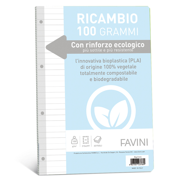 Ricambi c/rinforzo ecologico f.to A4 100gr 40fg 1 rigo Favini