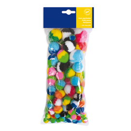 Busta 100 pz pom-pon a strisce dim. 10-35mm in colori assortiti Cwr