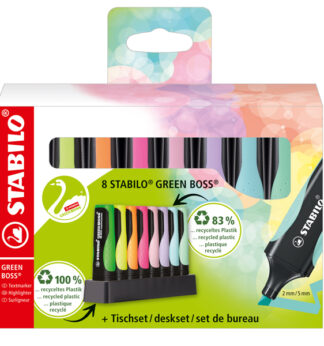 Deskset 8 evidenziatori STABILO GREEN BOSS 83recycled