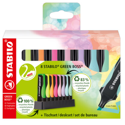 Deskset 8 evidenziatori STABILO GREEN BOSS 83recycled