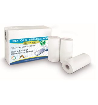Blister 3 rotoli carta termica 55gr BPA free 57mm x 7mt senza anima x POS