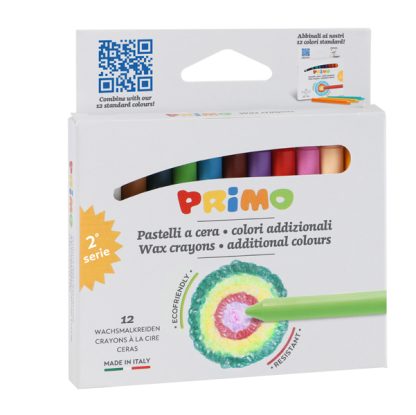 Astuccio 12 pastelli a cera D.9mm x 85mm Primo