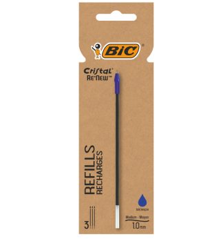Blister 3 refill Cristal Re'New 1mm blu BIC
