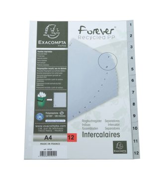 Intercalare numerico in PP riciclato 12 tasti 1-12 grigio A4 Exacompta