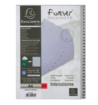 Intercalare numerico in PP riciclato 31 tasti 1-31 grigio A4 Exacompta