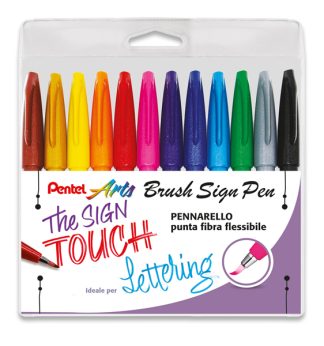 Astuccio 12 Sign Pen Brush colori assortiti Pentel
