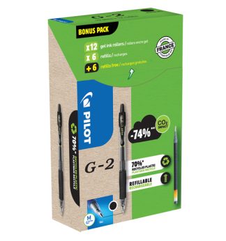 Green pack 12penne + 12 refill roller gel scatto G-2 0,7mm nero PILOT