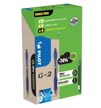Green pack 12penne + 12 refill roller gel scatto G-2 0,7mm blu PILOT