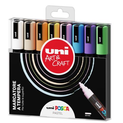 Astuccio 8 marcatore Uni Posca PC5M p.media 1,8-2,5mm col.ass. pastel UNI