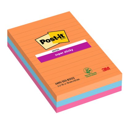 Cf. 3pz blocco 90fg. Post-it Super Sticky RIGHE 101x152mm 4690-3SS-BOOS Boost