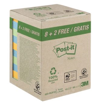 ValuePack 10 blocchi 100fg Post-it carta ricic.colori pastel 76X76mm 654-RCP10