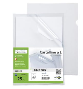 25 Cartelline a L in PP trasparente alto spessore 22x30cm Poli T Plus Sei rota
