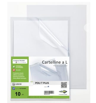 10 Cartelline a L in PP trasparente alto spessore 30x42cm Poli T Plus Sei rota