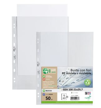 Conf 50 Buste forate in PP riciclato buccia medium 21x29,7cm GEA 100 Sei rota