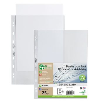 Conf 25 Buste forate in PP riciclato buccia pesante 22x30cm GEA 150 Sei rota