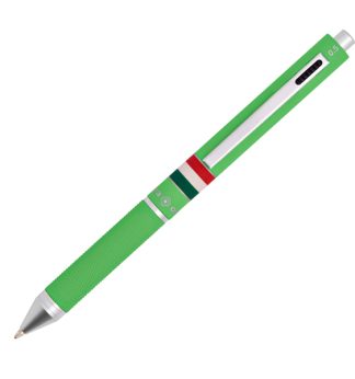 Penna sfera scatto multifunzione QUADRA fusto verde chiaro gommato Italia OSAMA