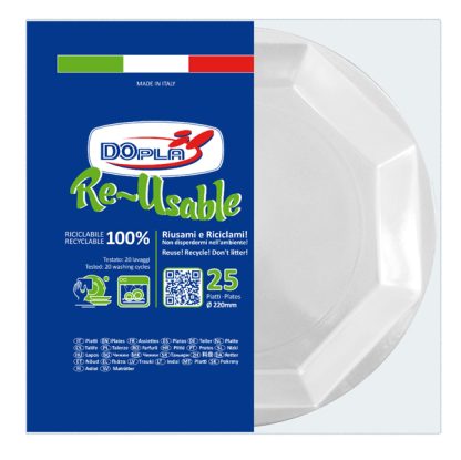 25 Piatti piani D.220mm in PS Reuse bianco Dopla